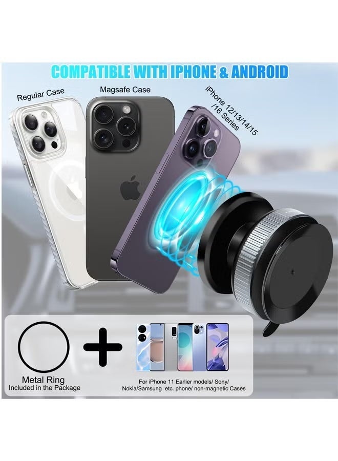 360° Rotating Magnetic Car Phone Holder - Mechanical Vacuum Suction Mount, N52 Strong Magnet for Dashboard & Windshield - Image 2