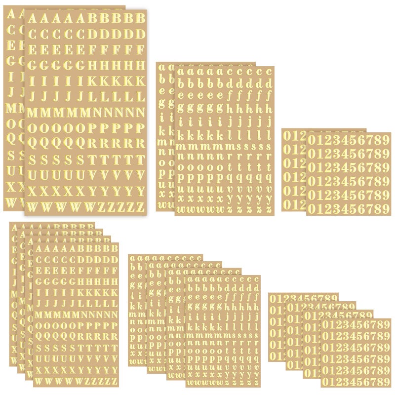 Marspark 18 Sheets Small Letter Stickers 3mm Alphabet Number Stickers Mini Gold Number Self Adhesive Metallic Alphabet Decorative Decals for Epoxy Resin DIY Crafts Scrapbook