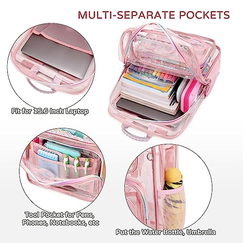 KIDNUO Clear Backpack for Girls Women Transparent Kids Elementary College School Bag Travel Laptop Backpacks Large Bookbags (Pink) - Image 5