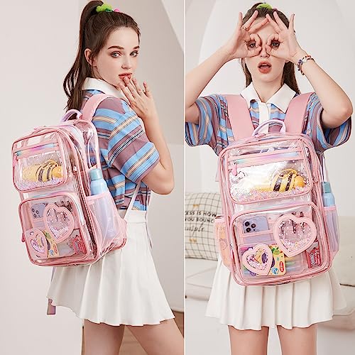 KIDNUO Clear Backpack for Girls Women Transparent Kids Elementary College School Bag Travel Laptop Backpacks Large Bookbags (Pink) - Image 2