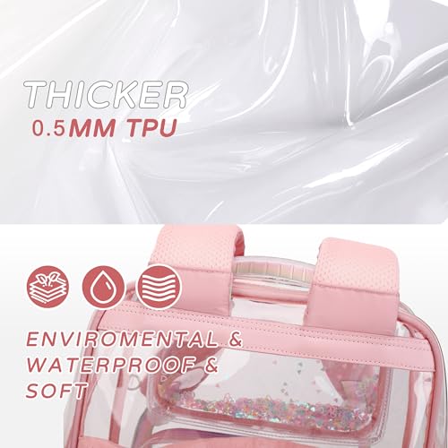 KIDNUO Clear Backpack for Girls Women Transparent Kids Elementary College School Bag Travel Laptop Backpacks Large Bookbags (Pink) - Image 3