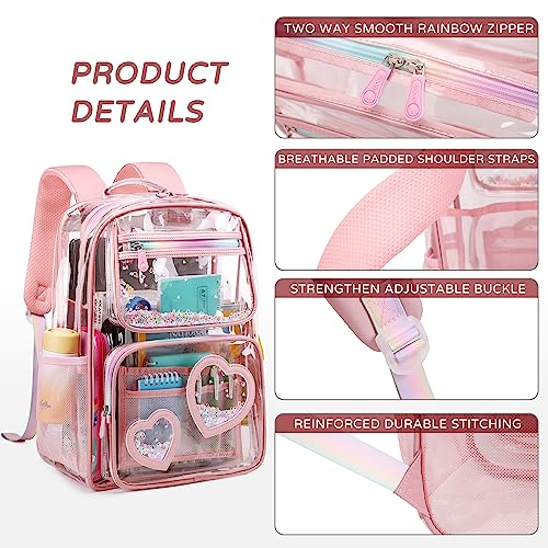 KIDNUO Clear Backpack for Girls Women Transparent Kids Elementary College School Bag Travel Laptop Backpacks Large Bookbags (Pink) - Image 4