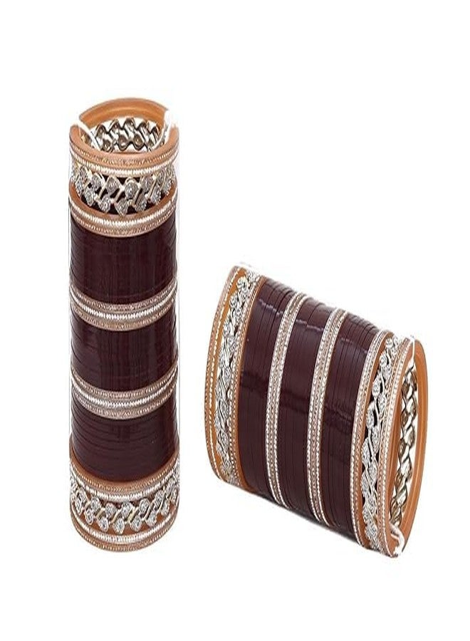 BANGLESKART Women's Designer Bridal Dulhan Dark Maroon Punjabi Chuda Bangle Set for Ladies (2.10) - Image 2