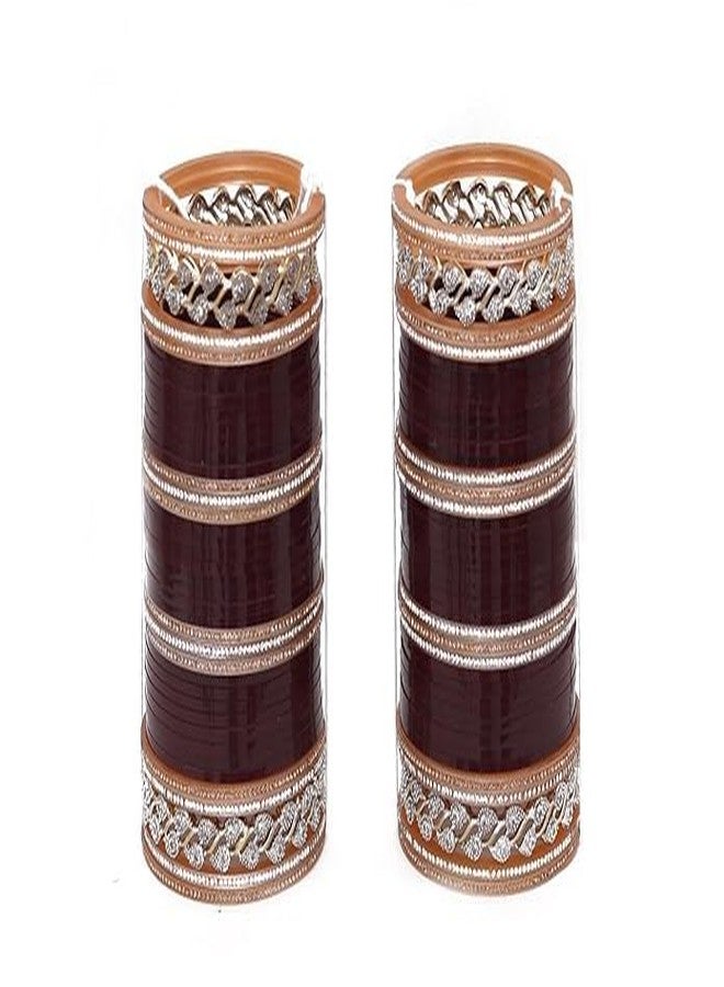 BANGLESKART Women's Designer Bridal Dulhan Dark Maroon Punjabi Chuda Bangle Set for Ladies (2.10) - Image 3