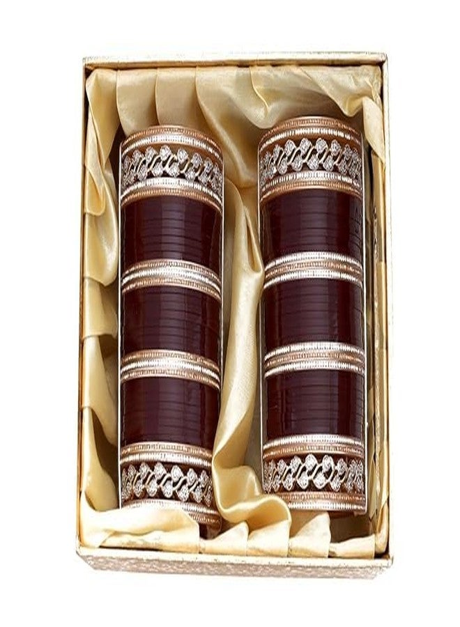 BANGLESKART Women's Designer Bridal Dulhan Dark Maroon Punjabi Chuda Bangle Set for Ladies (2.10) - Image 4