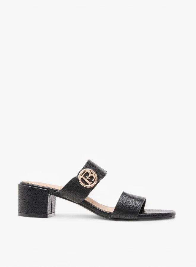 Flora Bella By Shoexpress Women's Monogram Accent Blocked Heel Slip-On Sandals