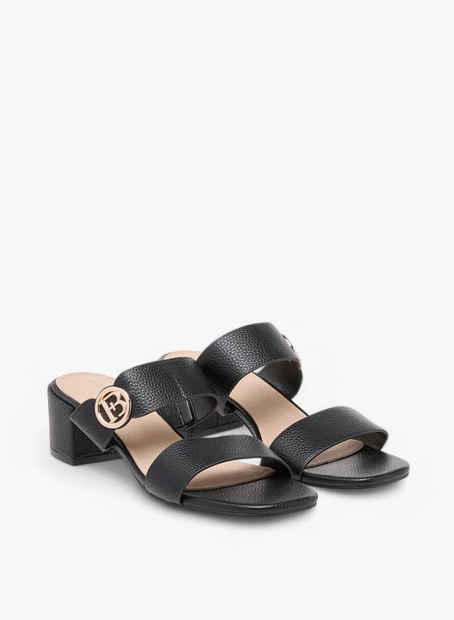 Flora Bella By Shoexpress Women's Monogram Accent Blocked Heel Slip-On Sandals