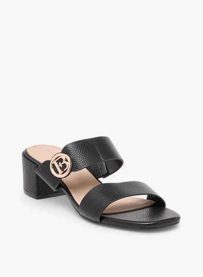 Flora Bella By Shoexpress Women's Monogram Accent Blocked Heel Slip-On Sandals