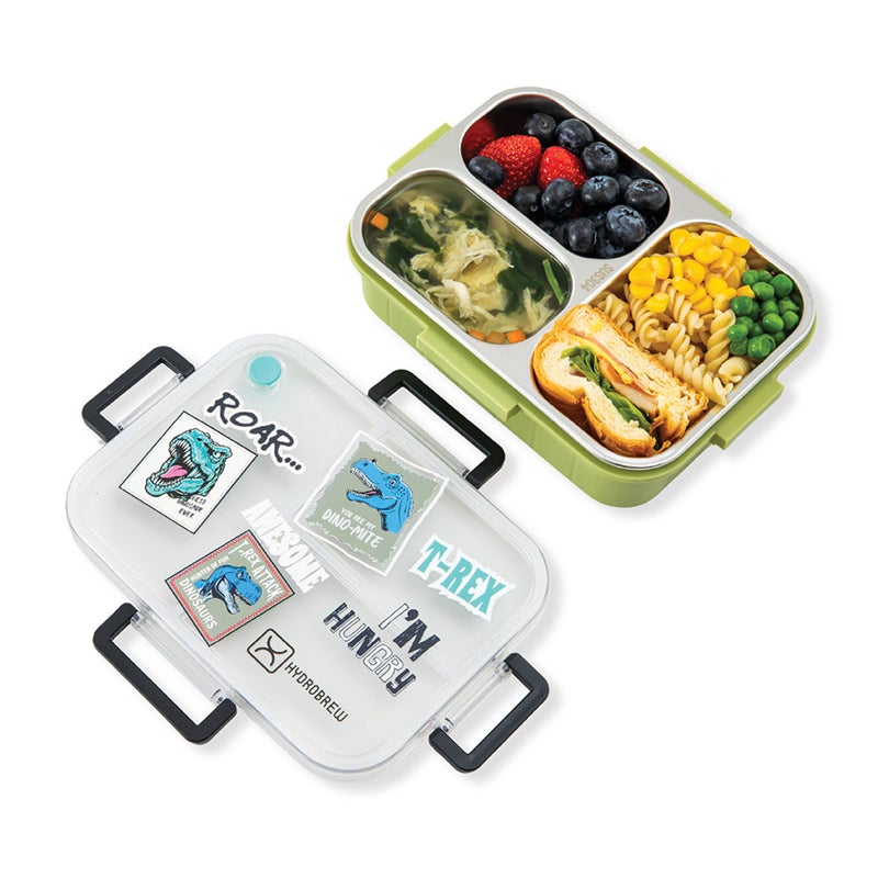 HydroBrew Steel Core Bento Lunch Box 3 Compartment 750ml – Olive Roar - Image 5