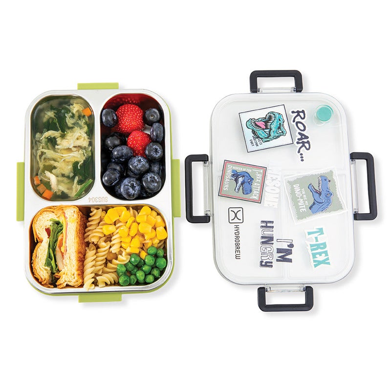 HydroBrew Steel Core Bento Lunch Box 3 Compartment 750ml – Olive Roar - Image 4