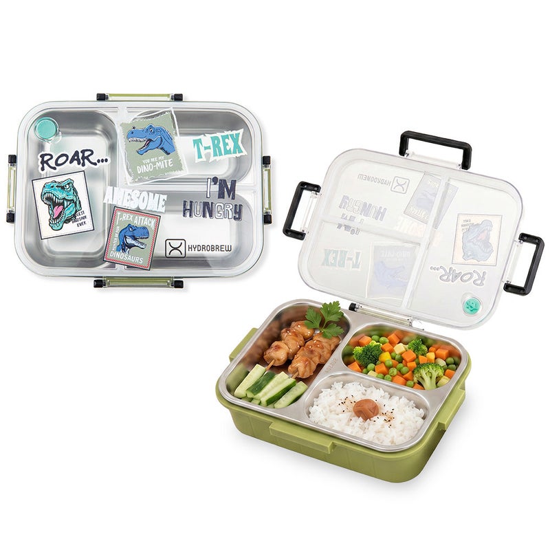 HydroBrew Steel Core Bento Lunch Box 3 Compartment 750ml – Olive Roar - Image 1
