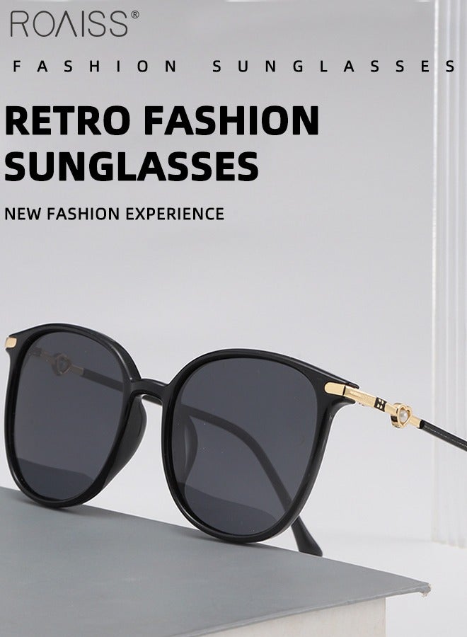 roaiss Women's Polarized Large Frame Sunglasses, UV400 Protection Round Sunglasses with Heart Pattern, Pearl Decorated Temples, Stylish Anti-glare Eyewear for Street Photography - Image 5
