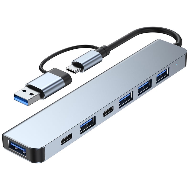 2217 محول مركز توصيل USB-A+USB-C متعدد المنافذ من 7 في 1 مع منفذ USB3.0 + 4 منافذ USB2.0 + منفذ توصيل PD + منفذ بيانات USB-C لحواسيب المحمولة والهواتف الذكية وأجهزة سطح المكتب - Image 1