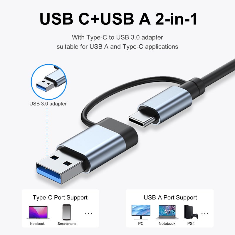 2217 محول مركز توصيل USB-A+USB-C متعدد المنافذ من 7 في 1 مع منفذ USB3.0 + 4 منافذ USB2.0 + منفذ توصيل PD + منفذ بيانات USB-C لحواسيب المحمولة والهواتف الذكية وأجهزة سطح المكتب - Image 4