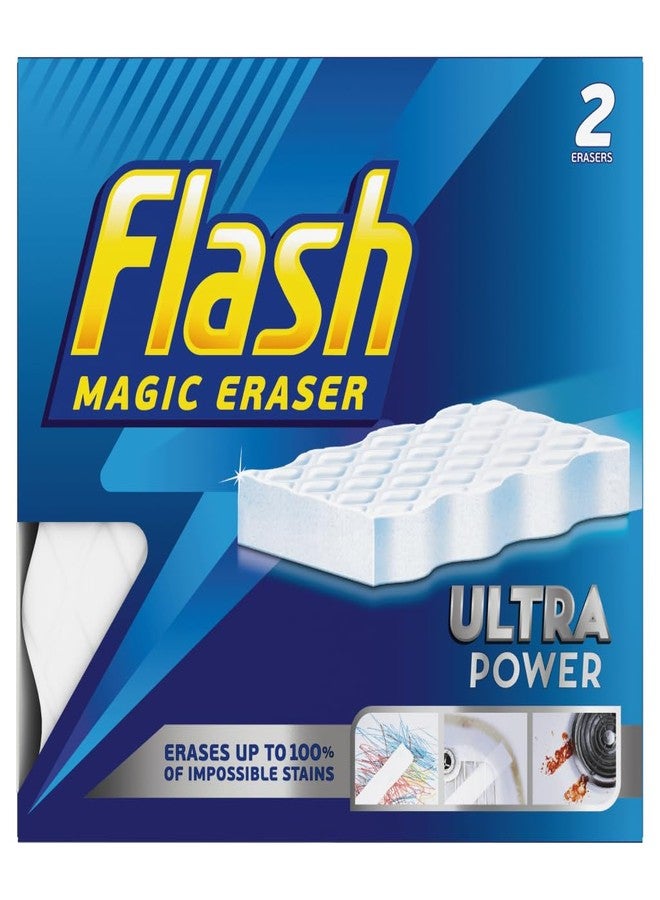 Flash Ultra Power Magic Eraser, Removes Impossible Stains Like Crayon on Walls, Tough Grease on Hobs or Grime on Wheel Hubs, 2X'