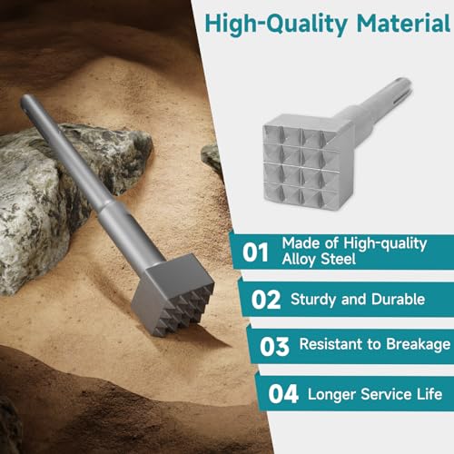 YOSIGHT 16 Tips SDS Max Bushing Tool Bit, 9-1/2 in. x 1-3/4 in. Square Head Round Shank Alloy Steel Drill Bit Concrete Roughness Coating Remove Bushing Bit for Rotary Hammer, Brick Wall, Stone - Image 2