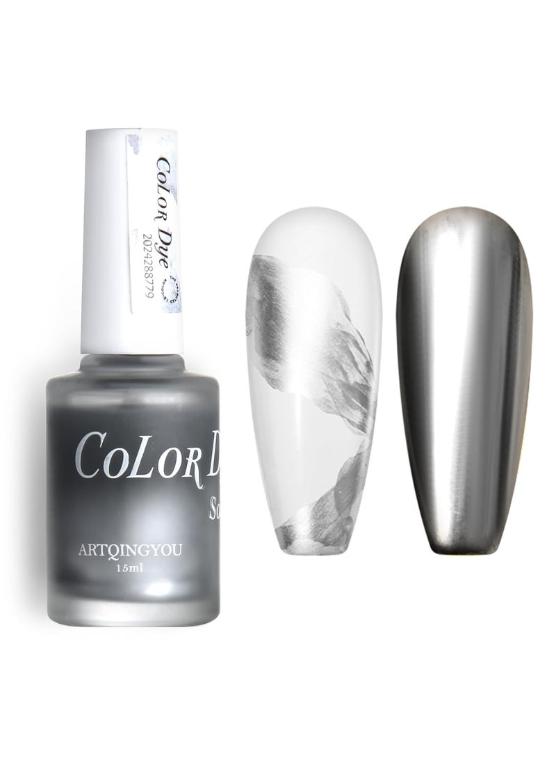 U-Shinein Metallic Marble Nail Polish, 15ml Metal Blooming Gel Nail Polish Mirror Effect Silver Nail Polish, Metallic Painted Drawing Striper Gel Polish for Spreading Effect Swirl French Nail Design 