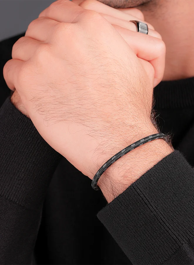 POLICE Plaint Black Cord With Black And Red Motif Gents BraceletPEAGB0033202