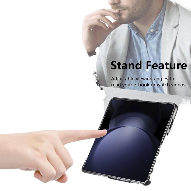 غطاء MagSafe بملمس جلد لـ Samsung Galaxy Z Fold 7 باللون بنفسجي مغناطيسي بوظيفة حامل مع مغناطيس قوي وحماية من السقوط مع مقاوم للصدمات مع حامل قائم مع حامل بطاقات للطاولة - Image 5