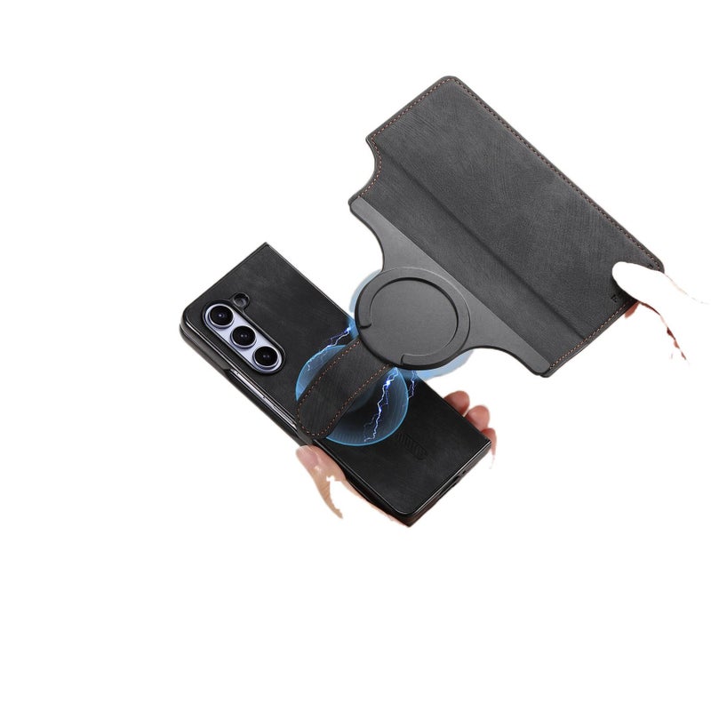 غطاء MagSafe بملمس جلد لـ Samsung Galaxy Z Fold 7 باللون بنفسجي مغناطيسي بوظيفة حامل مع مغناطيس قوي وحماية من السقوط مع مقاوم للصدمات مع حامل قائم مع حامل بطاقات للطاولة - Image 3