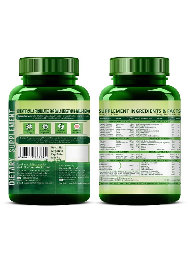 Himalayan Organics Multivitamin with Probiotic 60+Ingredients - 180 Veg Tablets - Image 2