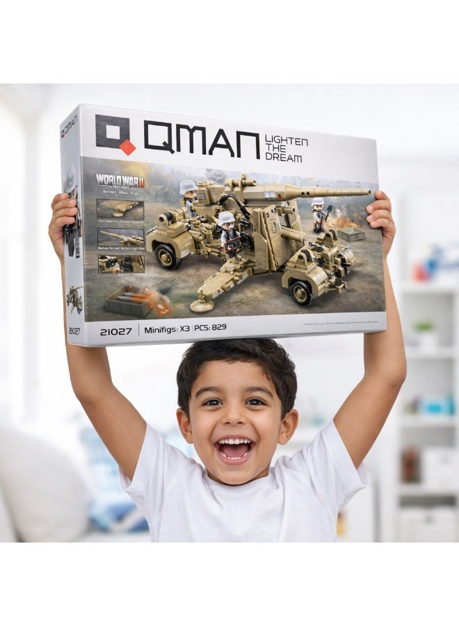 Qman Large Defense Cannon Building Set with Movable Platform – 829 Pieces with 3X Minifigures – For Kids Age 6+ - Image 4