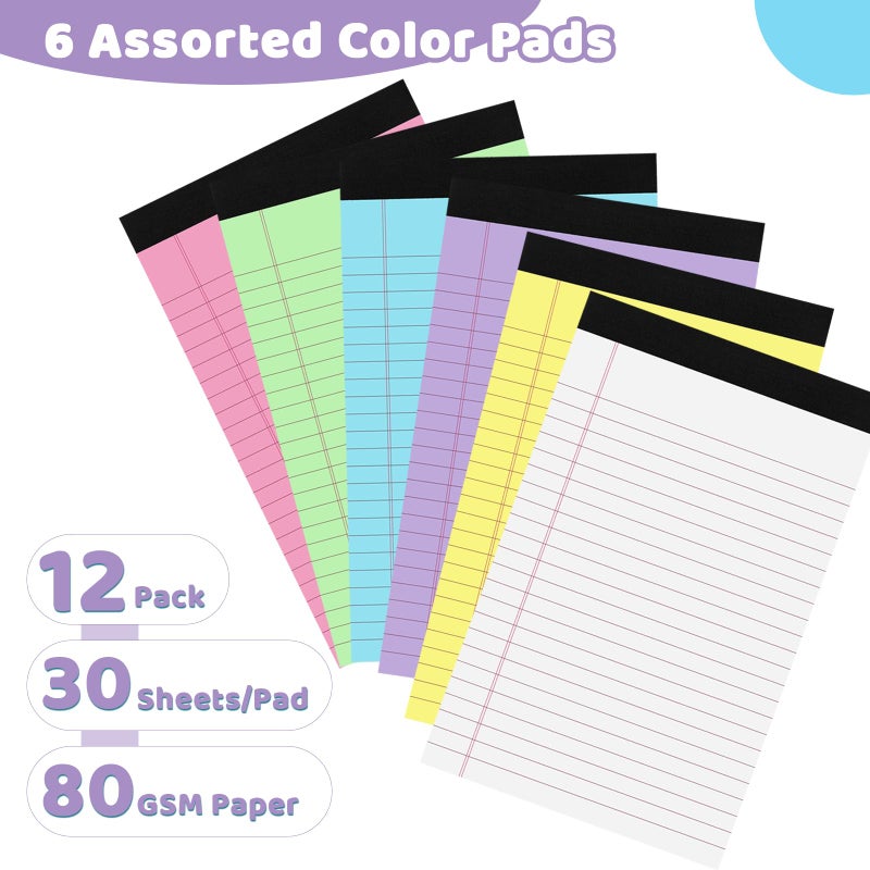 Thboxes 12 Packs Legal Pads 5x8, Totally 360 Sheets Colored Legal Pads 5x8 College Ruled Writing Pads Small Note Pads 30 Sheets/Pad Tablets Lined Notepad for School, Office, To-Do Lists - Image 2