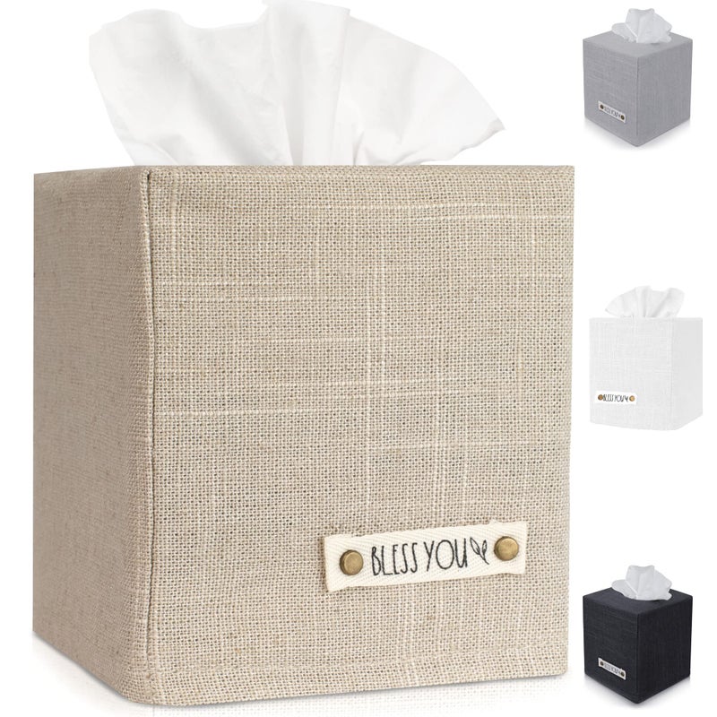 Stylish Tissue Box Cover  This Beige Linen Holder Instantly Covers Your Square Tissue Boxes  The Perfect Cube Cover for Your Bathroom and Home