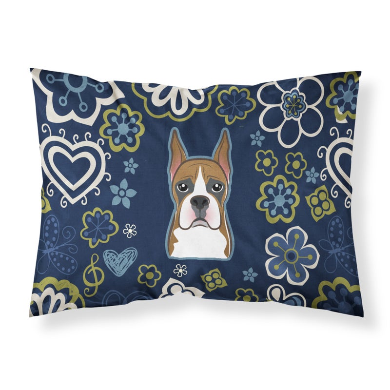 Caroline's Treasures Blue Flowers Boxer Fabric Standard Pillowcase 