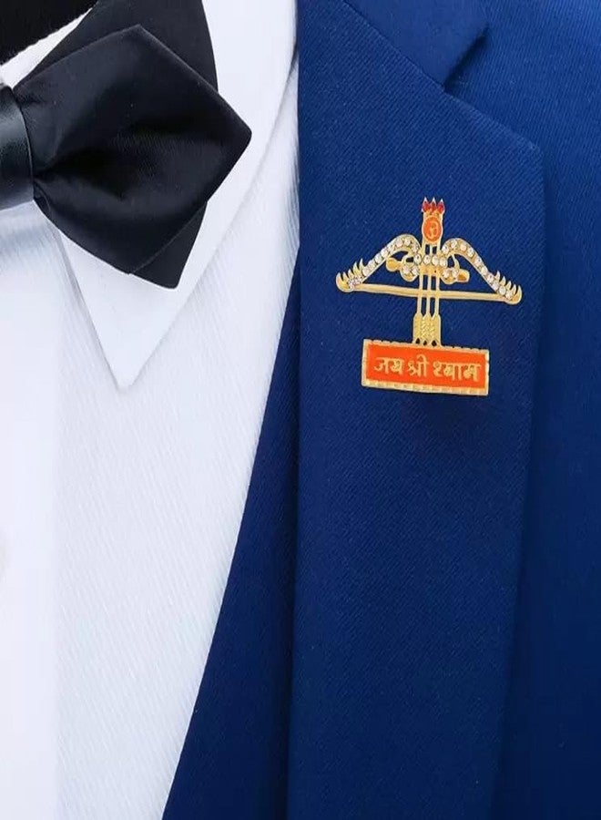 Adhvik Unisex Metal Diamond Nug Engraved/Studed Hare Ka Sahara Baba Khatu Shyam Hamara Lord Jai Shree Shyam Ji Teen Baan Dhanush Lapel Pin Brooch For Wedding, Parties And Functions - Image 3