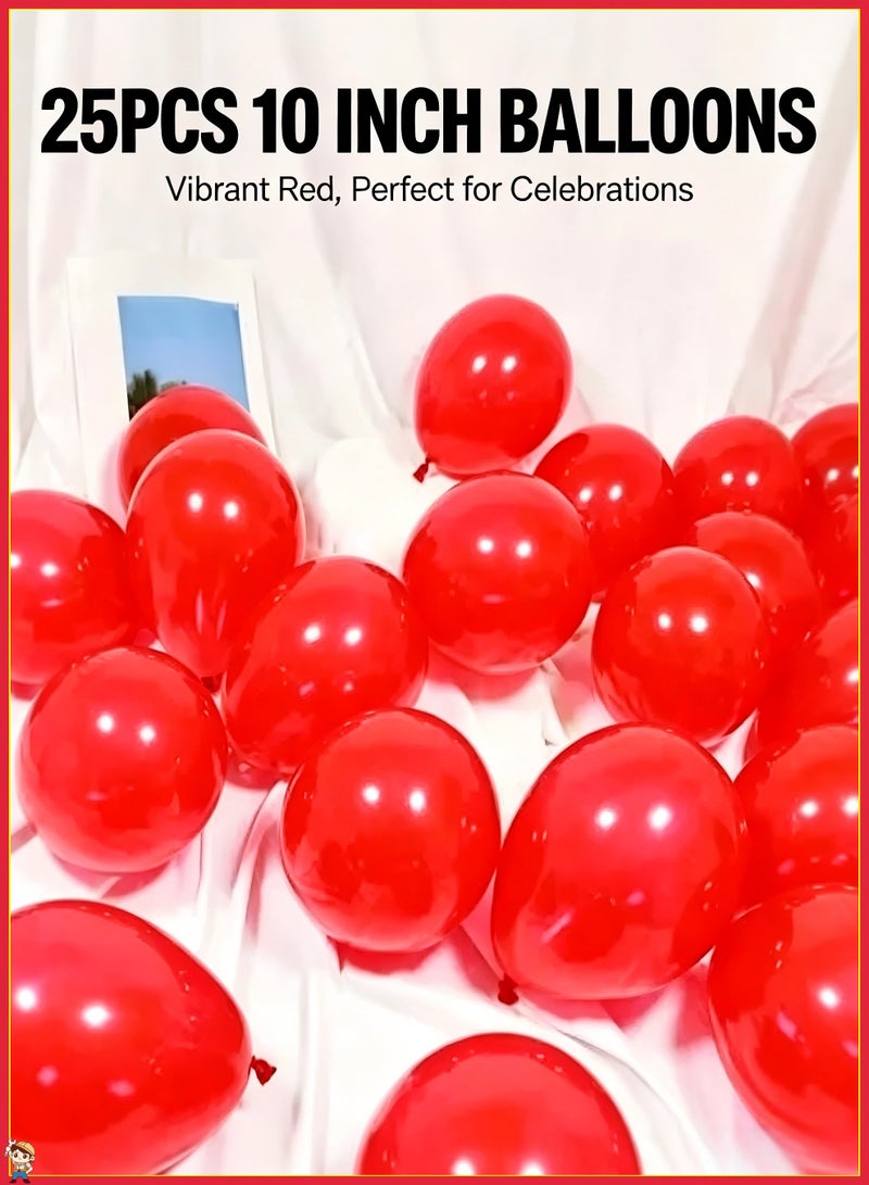 25PCS 10 Inch Red Latex Balloons, Vibrant Red Party Balloons, Thick Durable Round Balloons for Birthday Party, Wedding, Anniversary, Festival, Graduation, Baby Shower, Decoration Supplies, Perfect for Celebrations & Events - Image 1