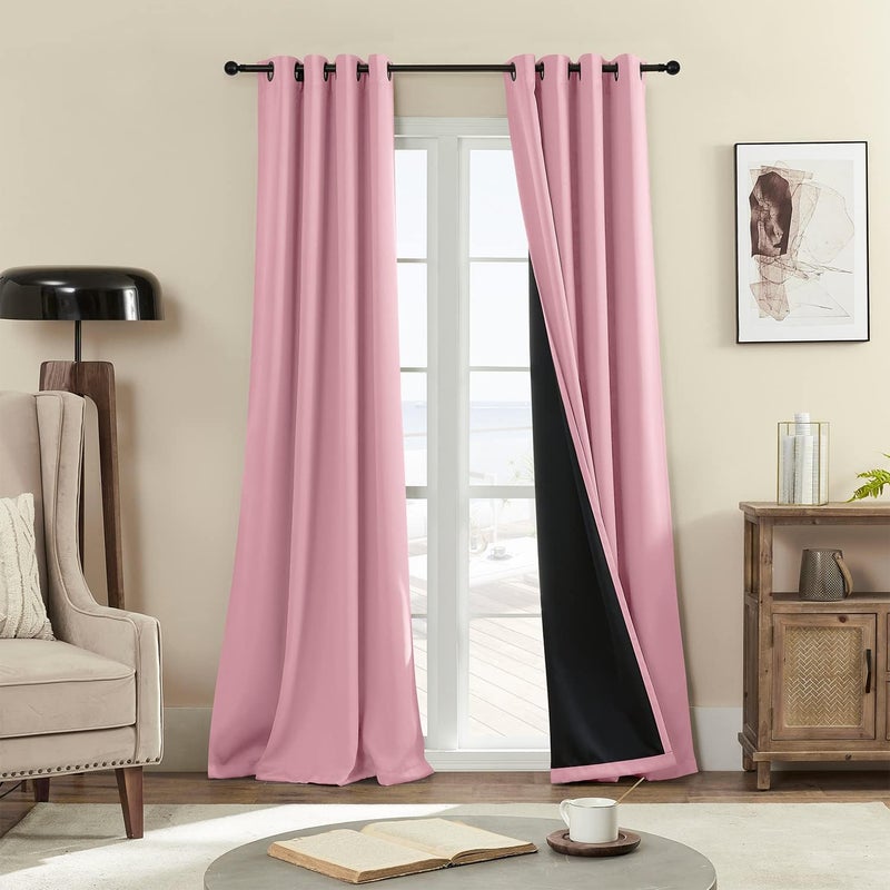 Rutterllow 100% Blackout Curtains, Full Shade 90 Inches Long Complete Blackout Drapes for Living Room, Thermal Insulated Bedroom Window Treatment Drapes (2 Panels,Pink, 52 x 90 inch) - Image 1