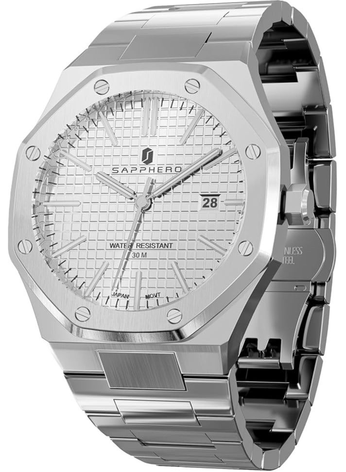 Sapphero Watch for Men Stainless Steel Mens Watches Waterproof Analog Quartz Movement Wrist Watch Gifts for Men - Image 1