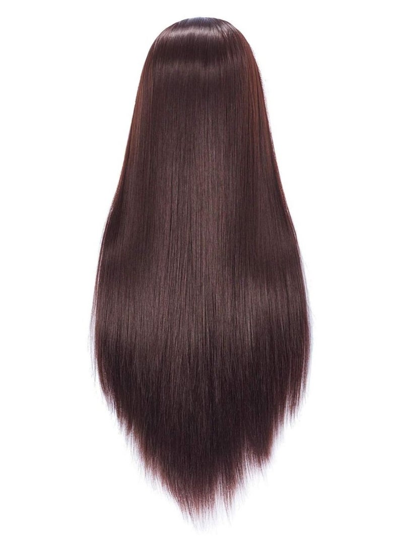 إستيل رأس عارضة أزياء للتدريب على تصفيف الشعر ، رأس دمية مانيكين للتجميل ، رأس من الألياف الاصطناعية للشعر وحامل مشبك مجاني بني داكن - Image 5