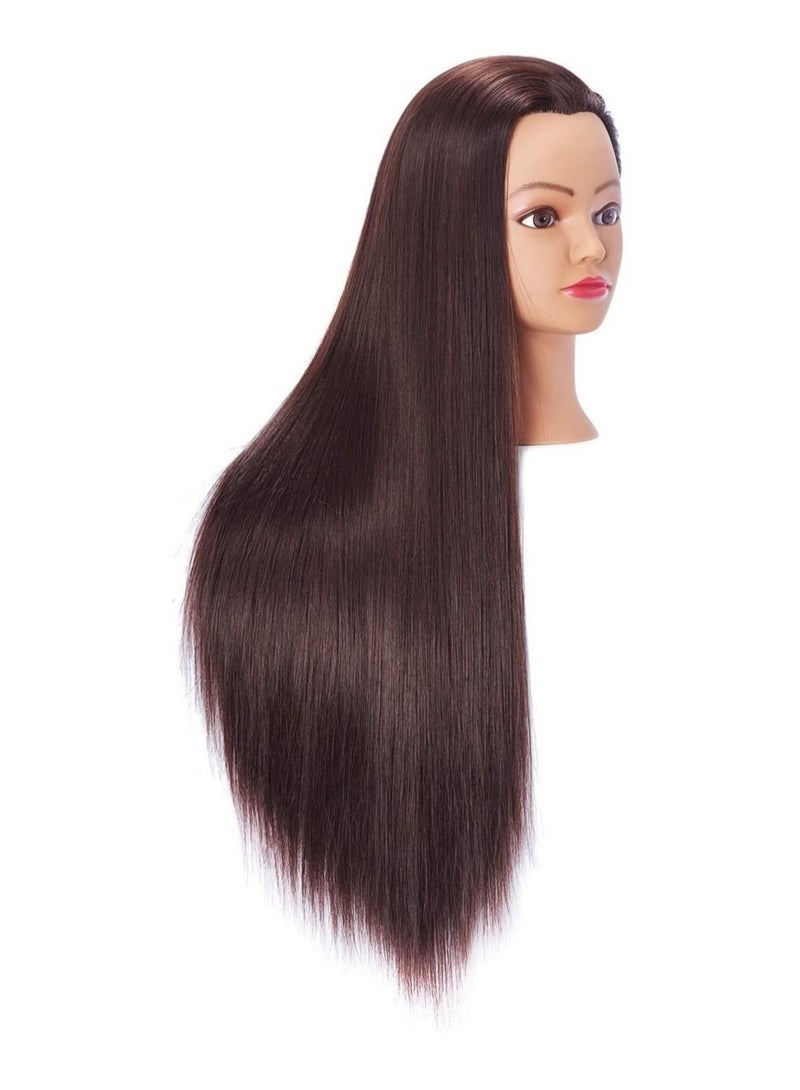 إستيل رأس عارضة أزياء للتدريب على تصفيف الشعر ، رأس دمية مانيكين للتجميل ، رأس من الألياف الاصطناعية للشعر وحامل مشبك مجاني بني داكن - Image 3