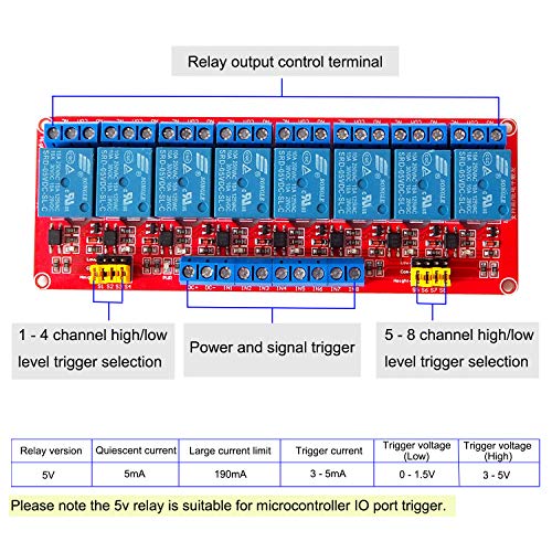 VOGURTIME 8 Channel 5V Relay Module with Optocoupler Isolation Support High and Low Level Red Board - Image 4