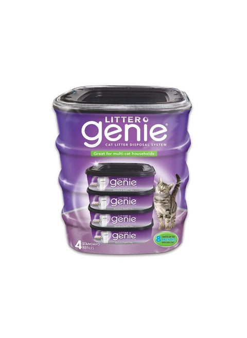 Litter Genie Refill Bags (4-Pack) | Multi-Layers of Odor-Barrier Technology | 1 Square Refill Cartridge Lasts Up to 2 Months Per Cat