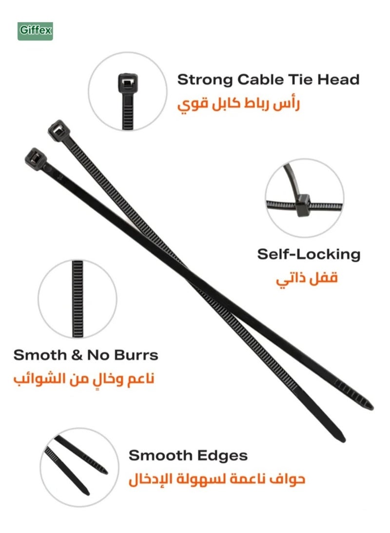 Giffex Self Locking Cable Ties | 200mm | 100 Pieces, Black | Heat Resistant Cable Zip Ties | Self-Locking Cable Organizer | Anti - Slip Wire Organizer | For Indoor & Outdoor Use - Image 2