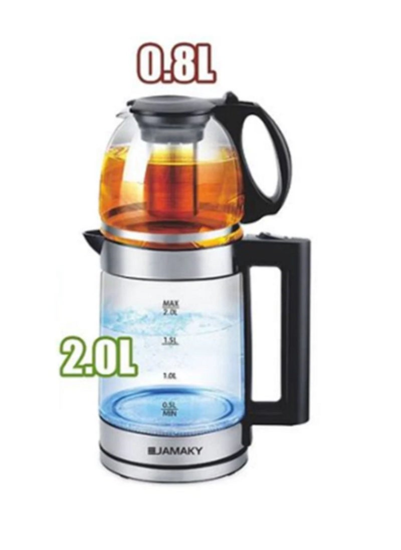 JAMAKY Italy Electric Kettle 2L with 0.8L Steam Tea Pot, 2 in 1 Electric Kettle 1800W + 500 W Multifunctional JMK9510  - Image 2