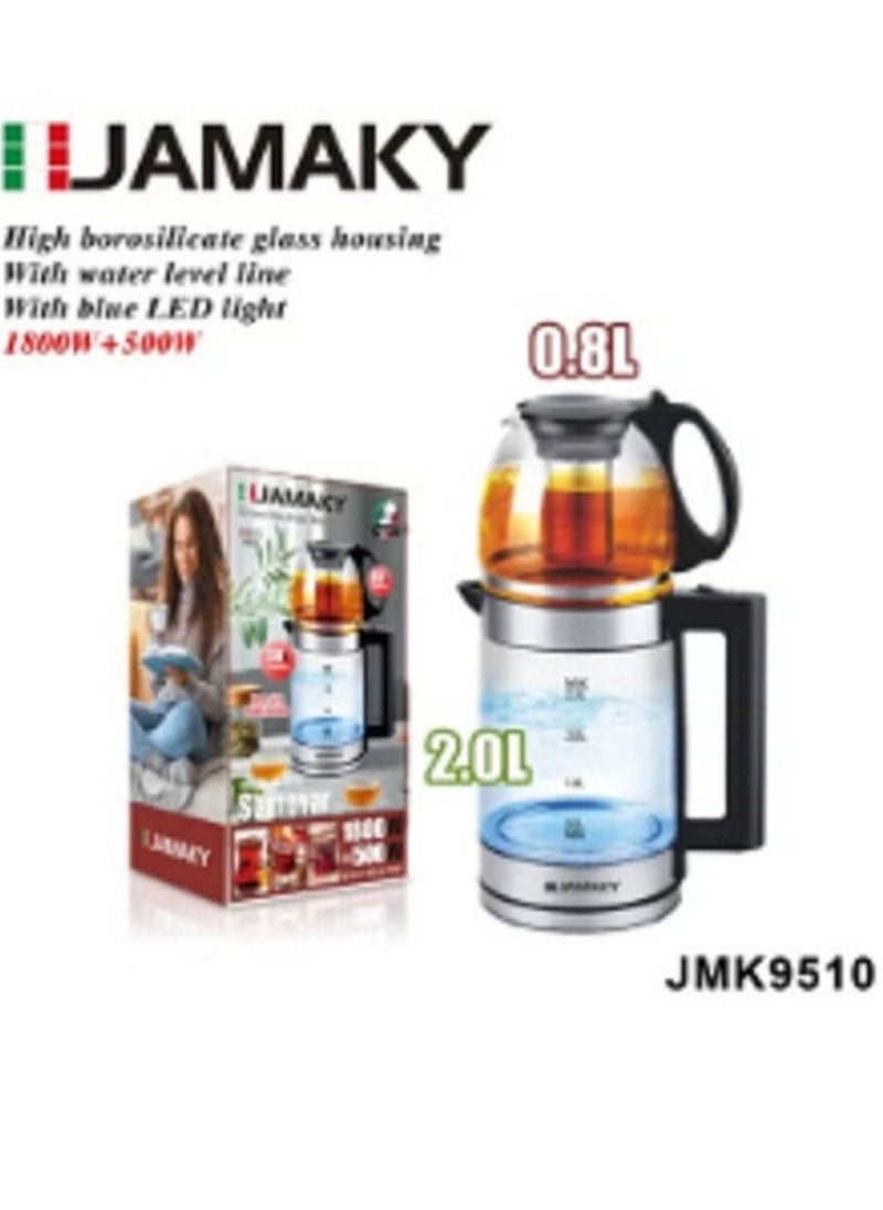 JAMAKY Italy Electric Kettle 2L with 0.8L Steam Tea Pot, 2 in 1 Electric Kettle 1800W + 500 W Multifunctional JMK9510  - Image 3