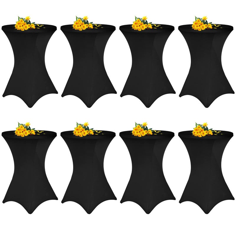 Lykoow Lykoow 8 Pack Cocktail Spandex Stretch Tablecloth 32x43 Black Cocktail Round Table Cover Tablecloth Fitted High Top Stretch for Round Tables or Wedding Party Banquet Birthday 