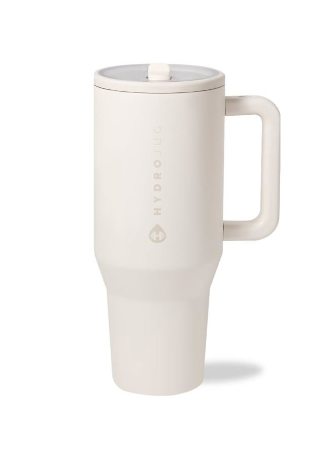 HydroJug مسافر - زجاجة ماء سعة 40 أونصة مع مقبض وقشة قابلة للطي - تناسب حاملة الأكواب، كوب مقاوم للتسرب - قابلة لإعادة الاستخدام من الفولاذ المقاوم للصدأ وقاعدة مطاطية - هدايا للنساء والرجال، كريمي - Image 1