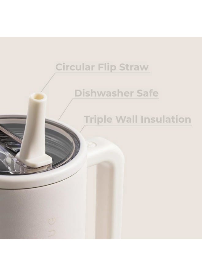 HydroJug مسافر - زجاجة ماء سعة 40 أونصة مع مقبض وقشة قابلة للطي - تناسب حاملة الأكواب، كوب مقاوم للتسرب - قابلة لإعادة الاستخدام من الفولاذ المقاوم للصدأ وقاعدة مطاطية - هدايا للنساء والرجال، كريمي - Image 3