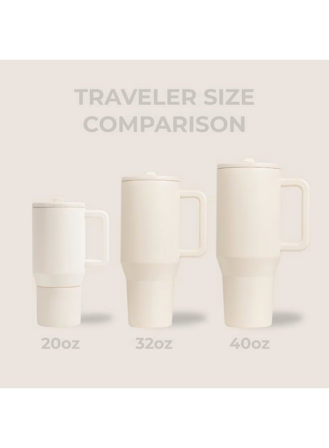 HydroJug مسافر - زجاجة ماء سعة 40 أونصة مع مقبض وقشة قابلة للطي - تناسب حاملة الأكواب، كوب مقاوم للتسرب - قابلة لإعادة الاستخدام من الفولاذ المقاوم للصدأ وقاعدة مطاطية - هدايا للنساء والرجال، كريمي - Image 4