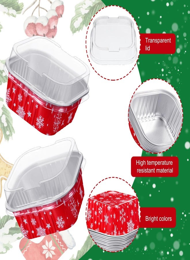 Suttmin 100 Pcs Christmas Aluminum Cups Foil Cupcake Container with Lids 5 oz Xmas Square Foil Pan Holder Mini Disposable Ramekins Cake for Xmas Party(Snowflake) - Image 3