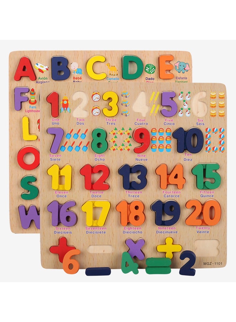 Baby Kids Wooden Learning Capital Alphabet Letters and Numbers Early Educational Toy Development Toy - Image 1