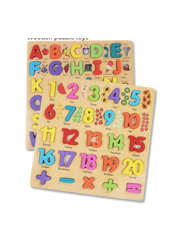 Baby Kids Wooden Learning Capital Alphabet Letters and Numbers Early Educational Toy Development Toy - Image 2
