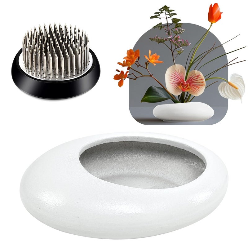 Elifinds Flower Frog Vase Kit Ikebana Flower Arrangement Ceramic Water Drop Flower Pot Flower Frog Flower Arrangement Vase Kit White Small Size - Image 2