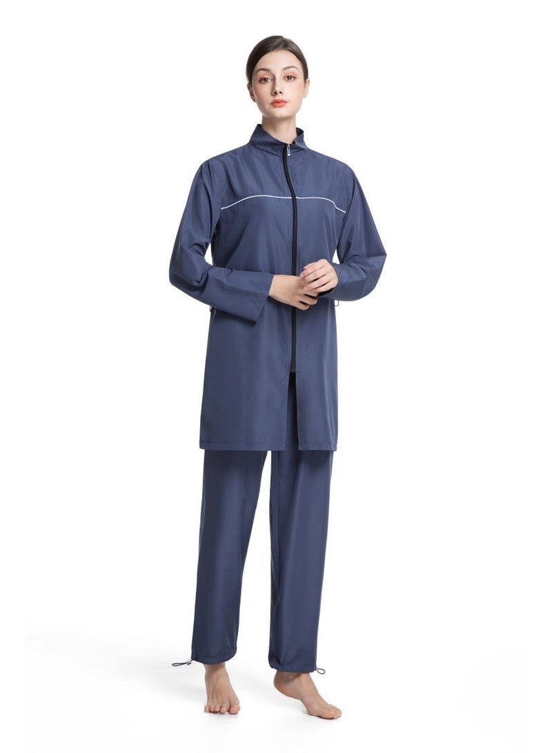 3-Piece Muslim Women's Conservative Swimwear Set Summer Casual Comfortable UV Protection Long Sleeve Zip-Up Swimsuit Lightweight Beach Attire - Image 2