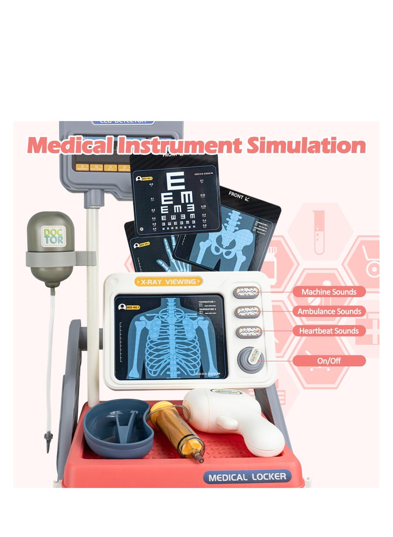 Kids Medical Cart Playset - Toy Doctor Kit with Realistic Sounds, Mobile Medical Station for Pretend Play, Perfect Gift for Toddlers 3-5, Ideal for Boys and Girls (Pink) - Image 5